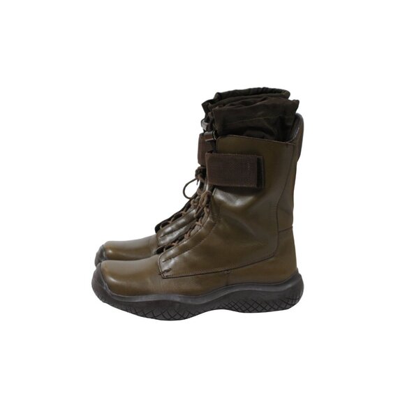 Prada AW99 Runway Square Toe Derby Boot UK10 US11 Green Nylon Leather Chunky Sol - Picture 4 of 12